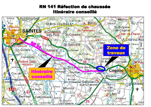 RN141 - Réfection de chaussée - itinéraire conseillé