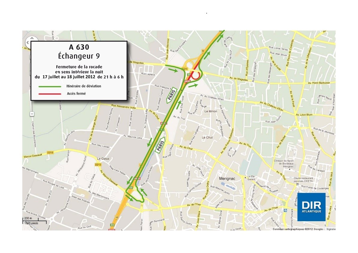 Plan de déviation pour la nuit du 17 au 18 07 2012