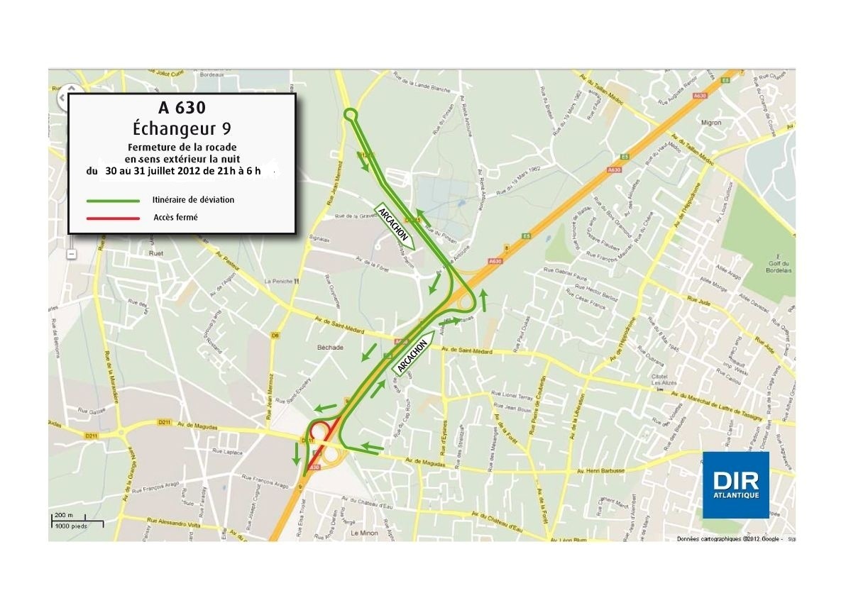 Plan de déviation pour la nuit du 30 au 31 07 2012