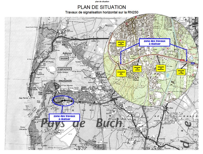 Plan de situation des travaux sur la RN 250