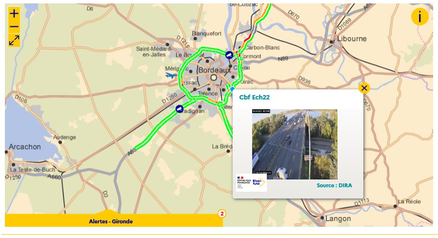 Visualisation des caméras aux abords de Bordeaux