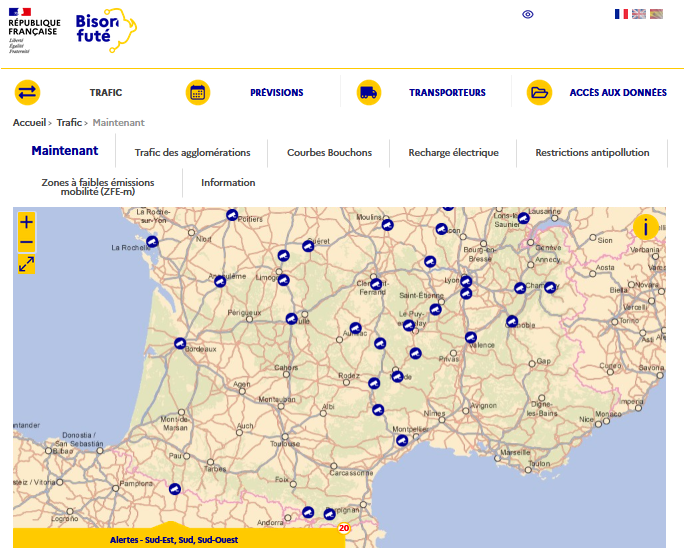 Visualisation des webcams sur le site Bison Futé