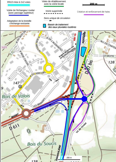 Localisation des aménagements sur le secteur de Croutelle-Ligugé