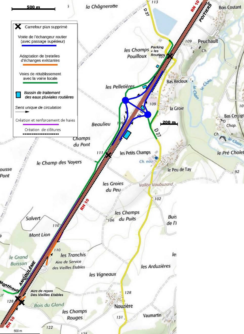 Localisation des aménagements sur le secteur de Vivonne-Les Minières